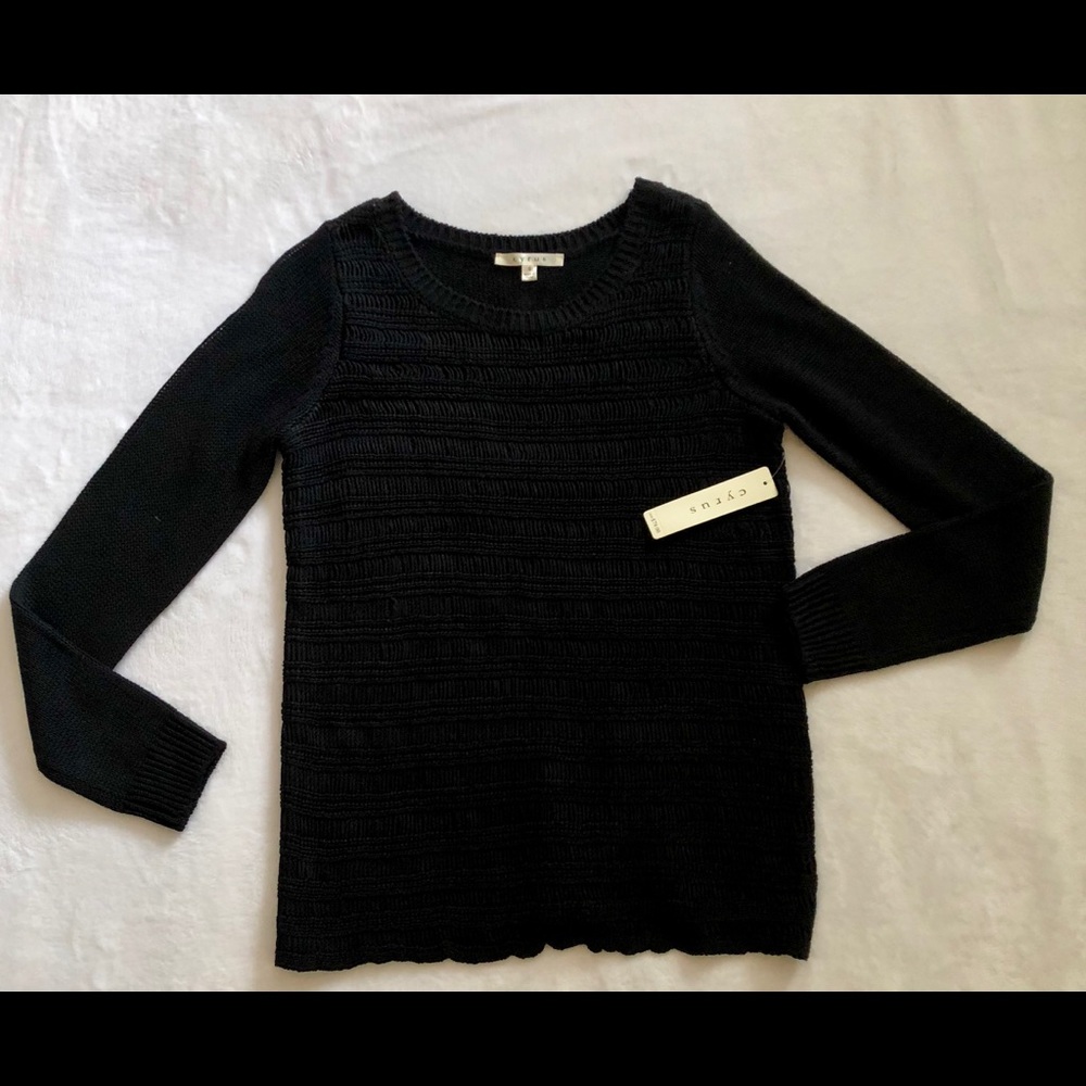 Cyrus NWT black cotton open weave sweater